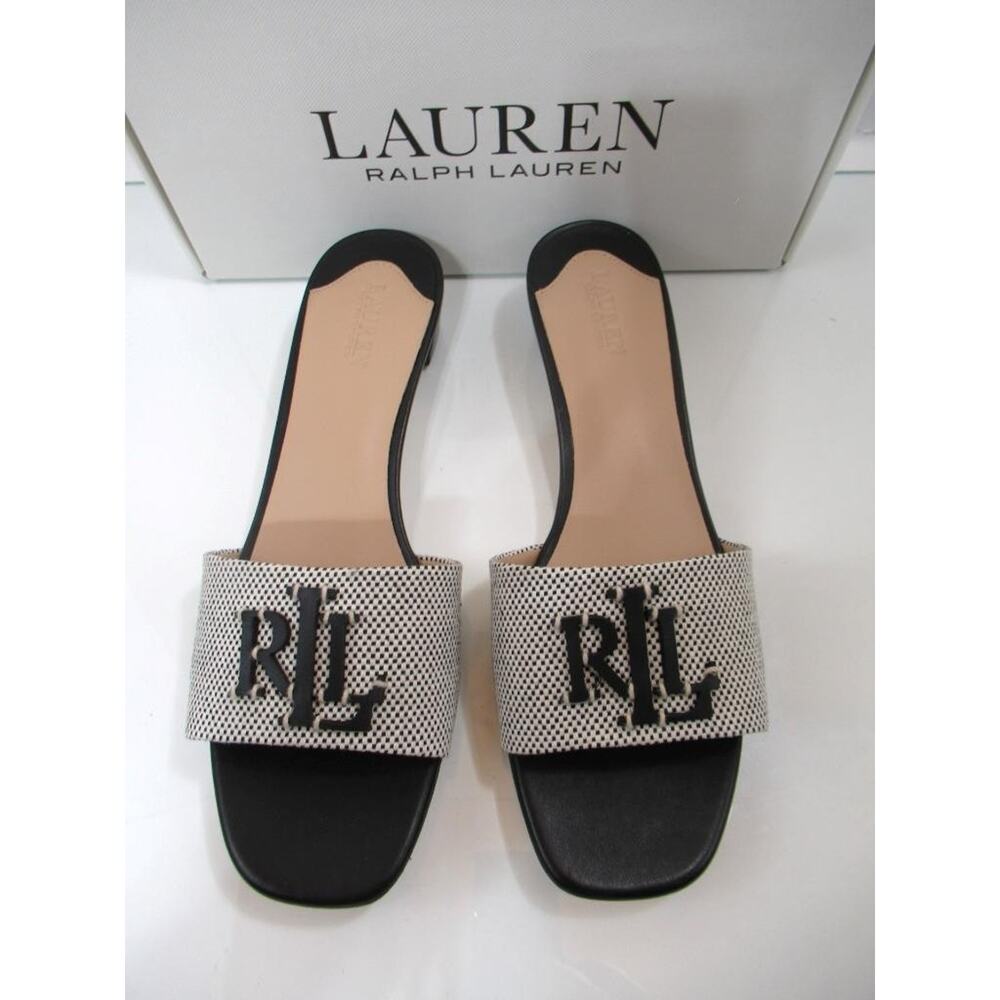 Lauren Ralph Lauren Fay Logo Slide Dress Stacked Heel Sandals Black Size 8.5 - Picture 4 of 8